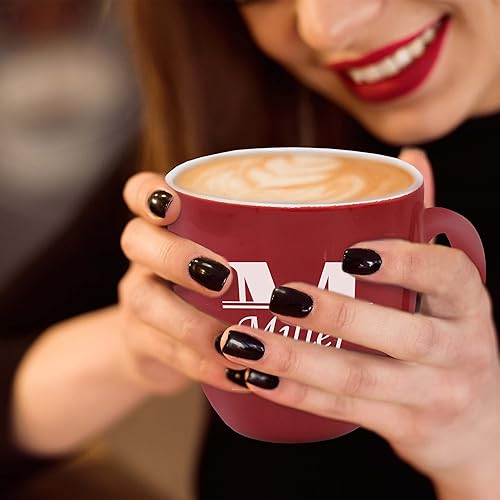 Miniatura 3 de My Personal Memories Taza de café con leche y taza de té con monograma personalizada, personalizada y grabada (rojo)