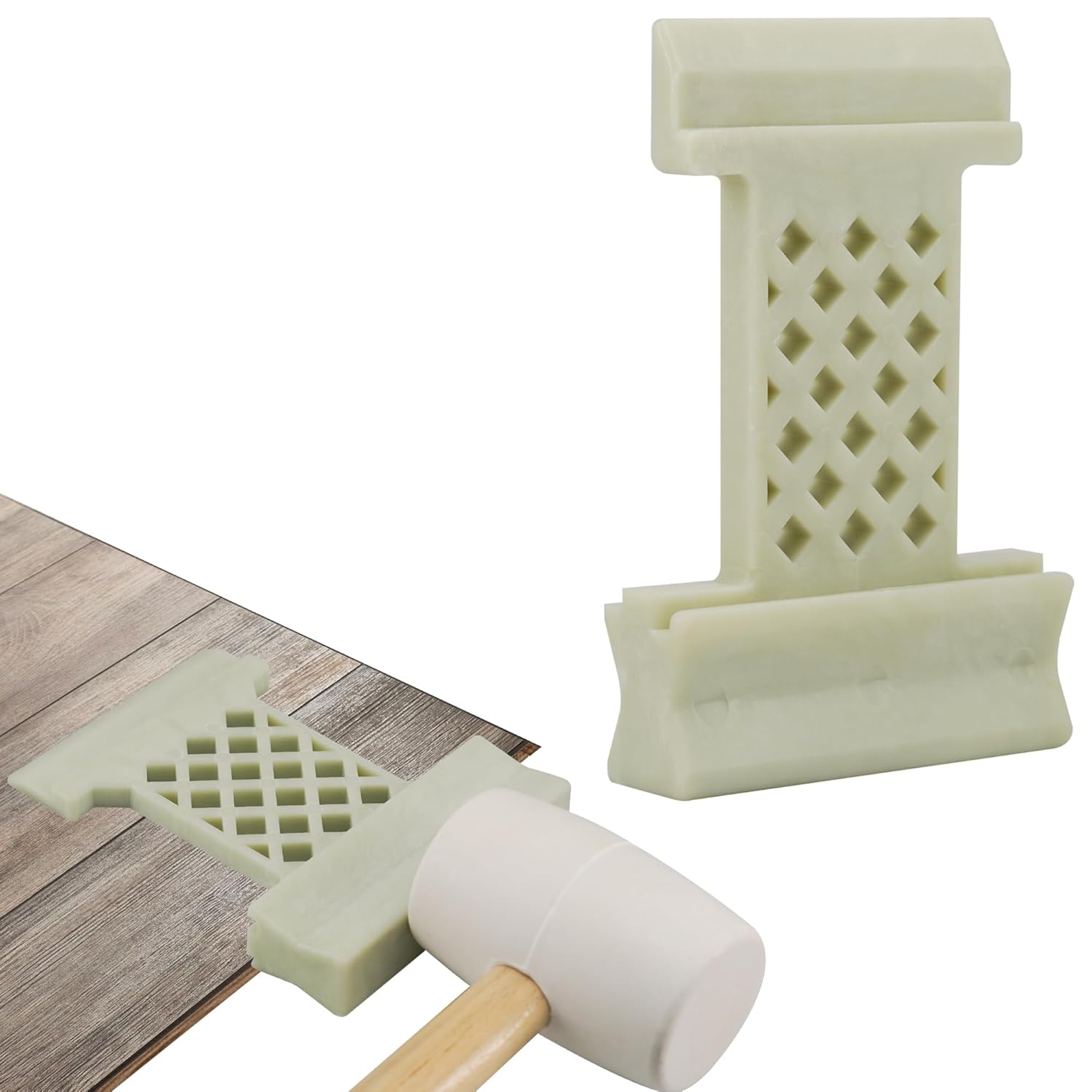 4 in 1 Laminate Flooring Tools,Wood Floor Composite Board Laminate Installation Tool, Wood Floor Installation Tapping Block(Large)(Inclined Slot, Barb Slot U, V Slot, L Slot) Grass green