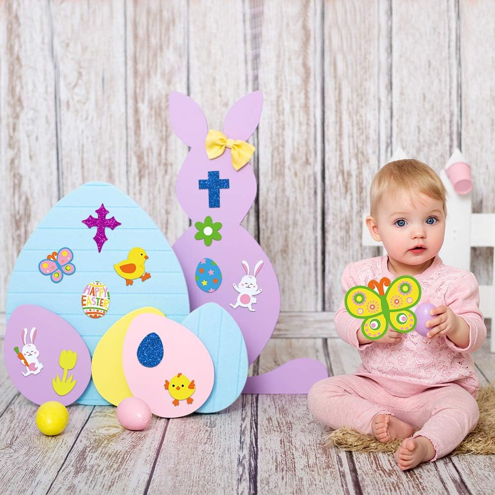 536 Pcs Bulk Easter Foam Stickers Assortment Glitter Easter Egg Cross Bunny Chick Lamb Tulip Flower Foam Shapes Cutouts for Kids Easter Craft Card Making Scrapbooking Embellishments Basket Decoration