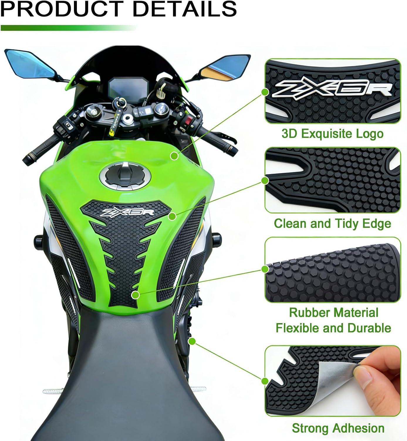 5PCS Motorcycle Fuel Tank Pad Sticker Protector Anti Slip Tank Grip Sticker Compatible with Ninja ZX 6R ZX-6R ZX636 2013-2024 2025 2026 ZX6R Accessories Side Decals Stickers