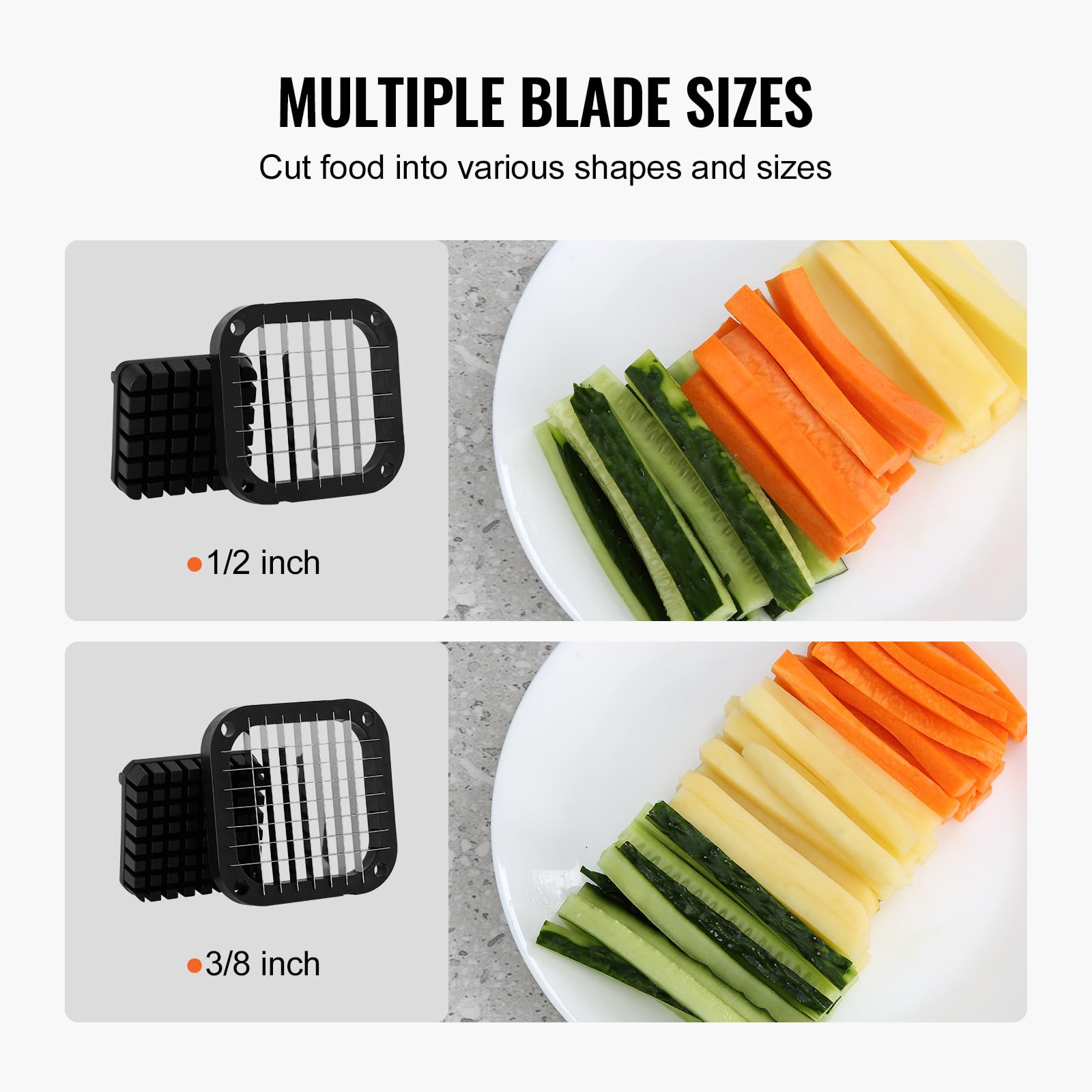 VEVOR Coupe-Frites Manuel, Coupe-Légumes Multifonction avec Lame en Acier Inoxydable de 12,7 mm et 9,5 mm, Trancheuse de Pommes de Terre avec Ventouses, pour Concombres, Carottes, Restaurant, Cuisine