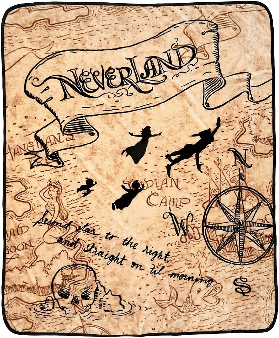Disney Peter Pan Neverland Map Micro Raschel Throw Blanket 46"x60" (116cm x 152cm)