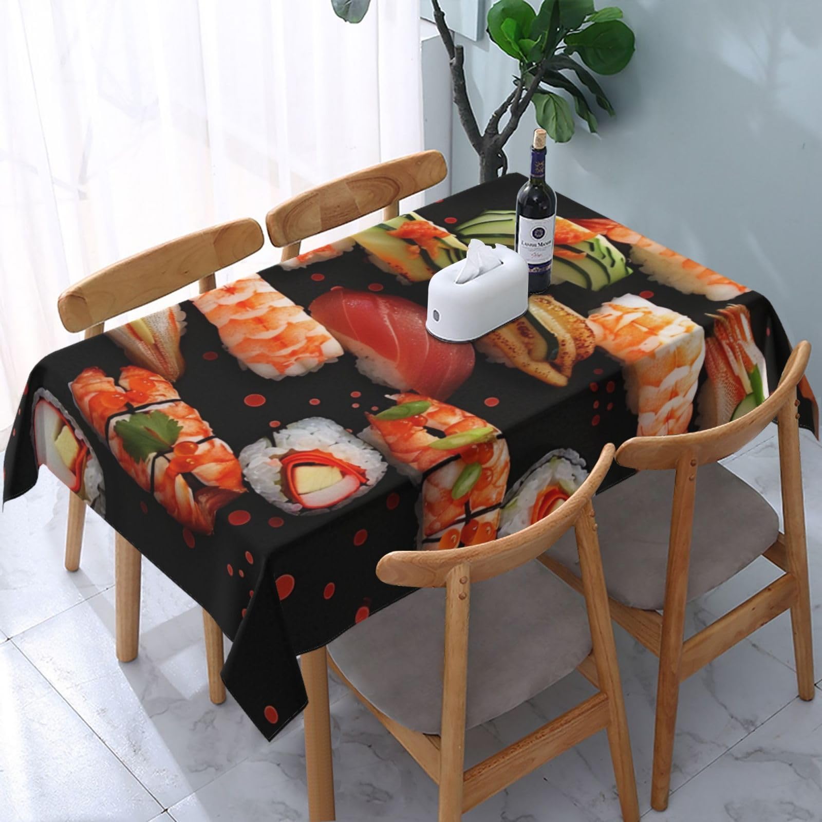 WPKJU Japanese Sushi Shrimp Printed Tablecloth Water Resistant Table Cover Washable Rectangle Table Cloth for Tables 54x72 in