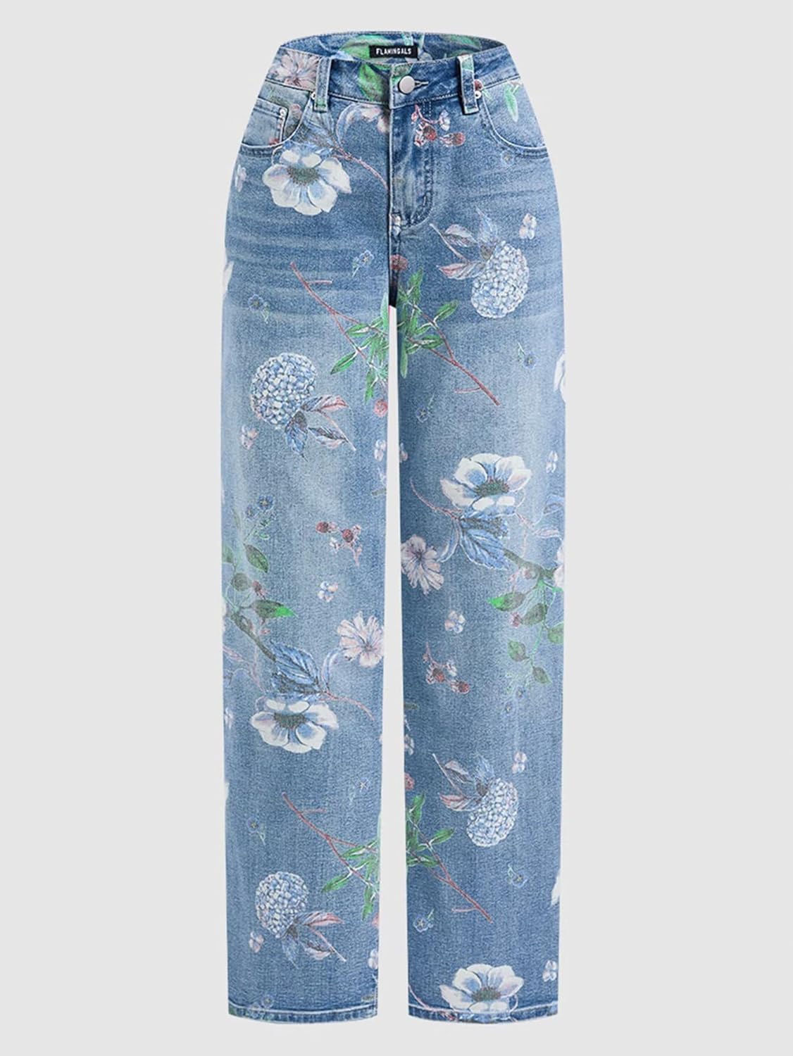 Flamingals Women's Floral Print Straight Leg Jeans for Women High Waist Floral Pattern Denim Pants Boho Cute Jeans - Image 4