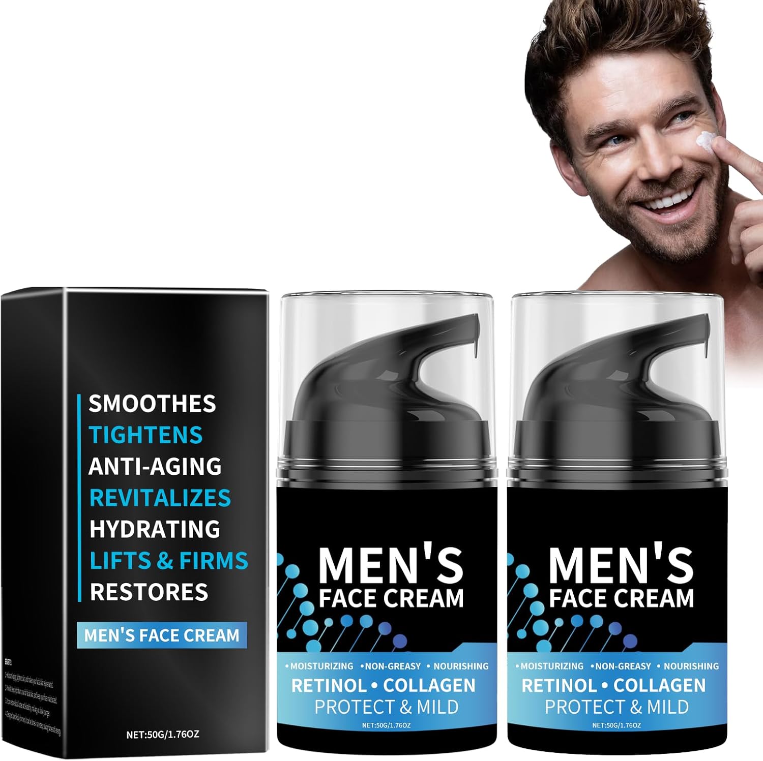 Men Face Cream Face Cream with Collagen and Retinol, Anti-Ageing, Face Cream, Face Lotion, Firming Lifting Pulling, Moisturizing and Smoothing Fine Lines