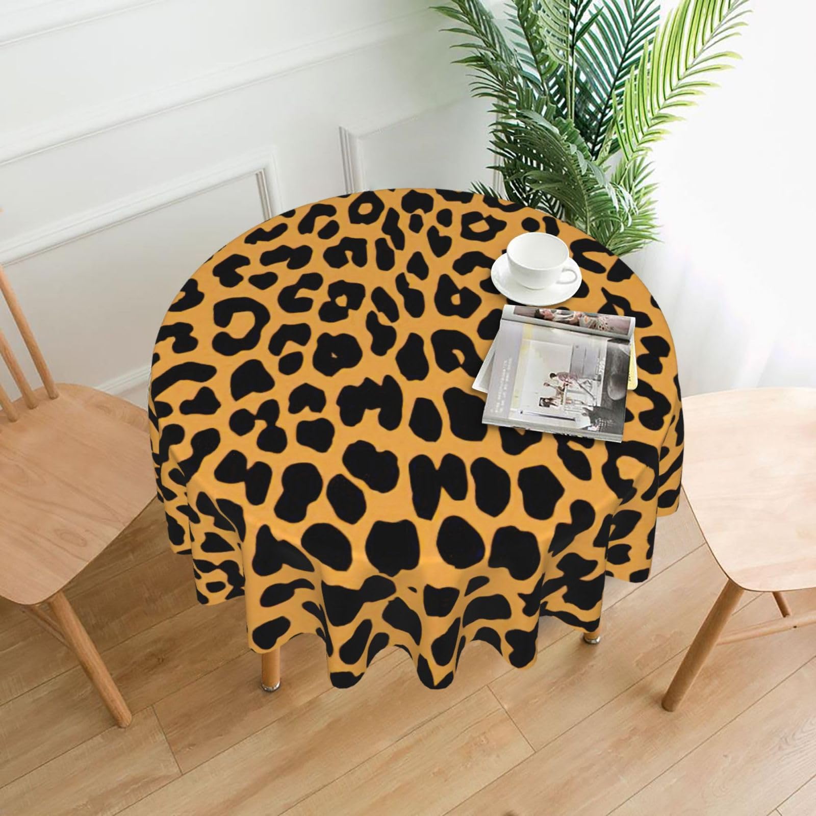 Uusnwaa Leopard Print Print Round Tablecloth 60 Inch, Stain Wrinkle Resistant Washable Polyester Table Cover For Kitchen Party