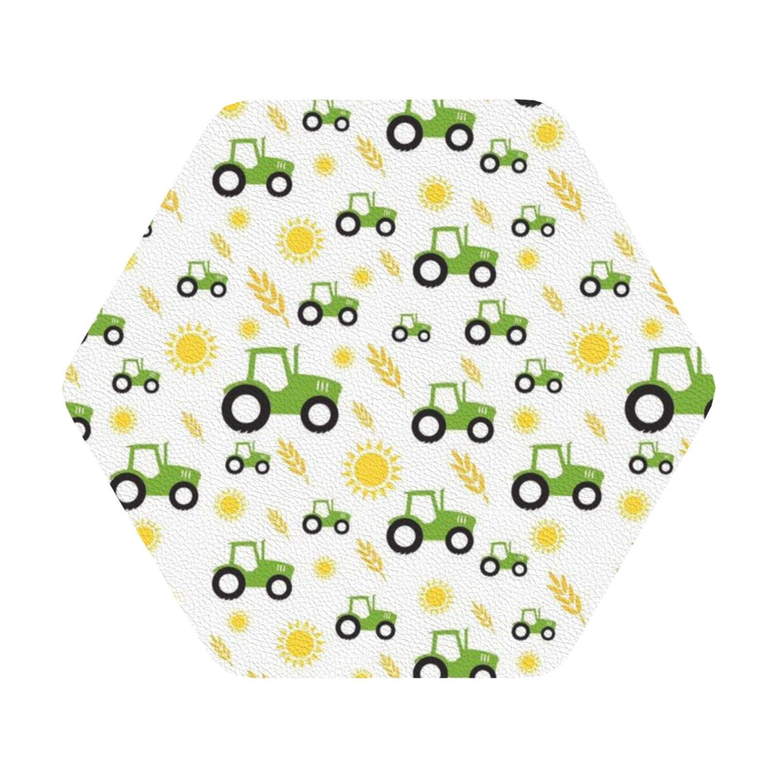 tractor farming PU Leather Coasters Set of 6 Hexagon Drink Coasters