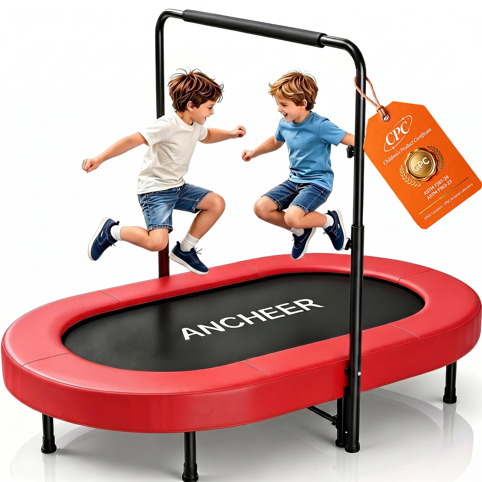 ANCHEER Trampoline for Kids, Toddler Trampoline Indoor Sports and Outdoor Games 56" Kids Rebounder 220LBS Capacity with Adjustable Safety Handrail Foldable Jumper for Boys and Girls