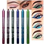evpct 6Pcs Blue Colored Glitter Eyeliner Pencils Set,Dark Light Blue Green Purple Red Pink Metallic Colorful Liquid Eye Liner Set Women Waterproof