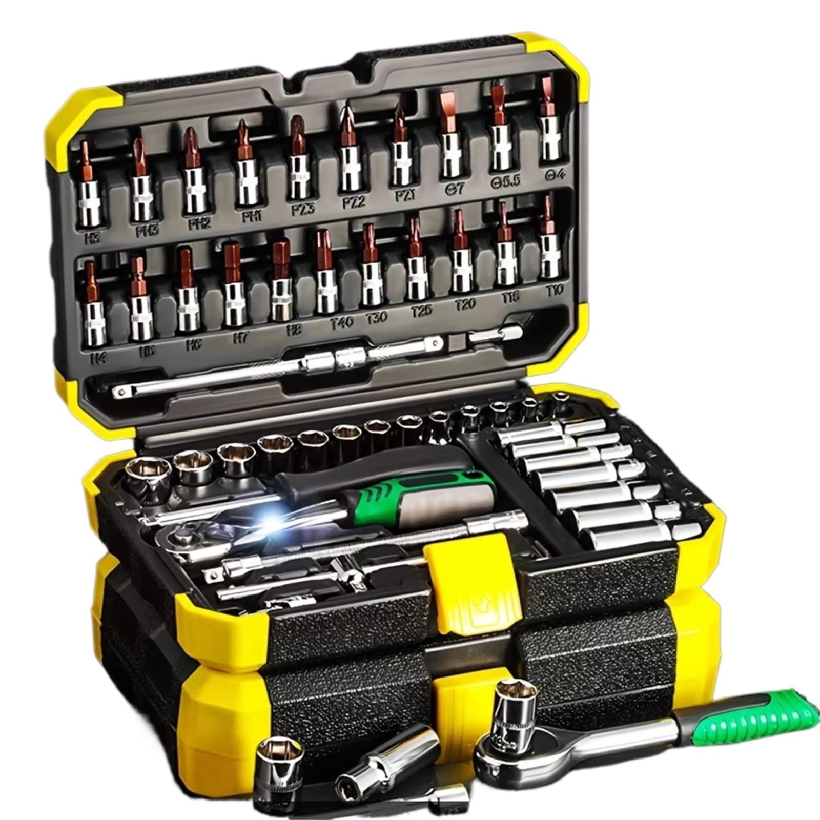 YNIYUJKL 53 Piece 1/4 Drive Ratchet Wrench Set With Metric Drill Bits Bar Tial Tool Kit For Automotive Repair And Diy Projects