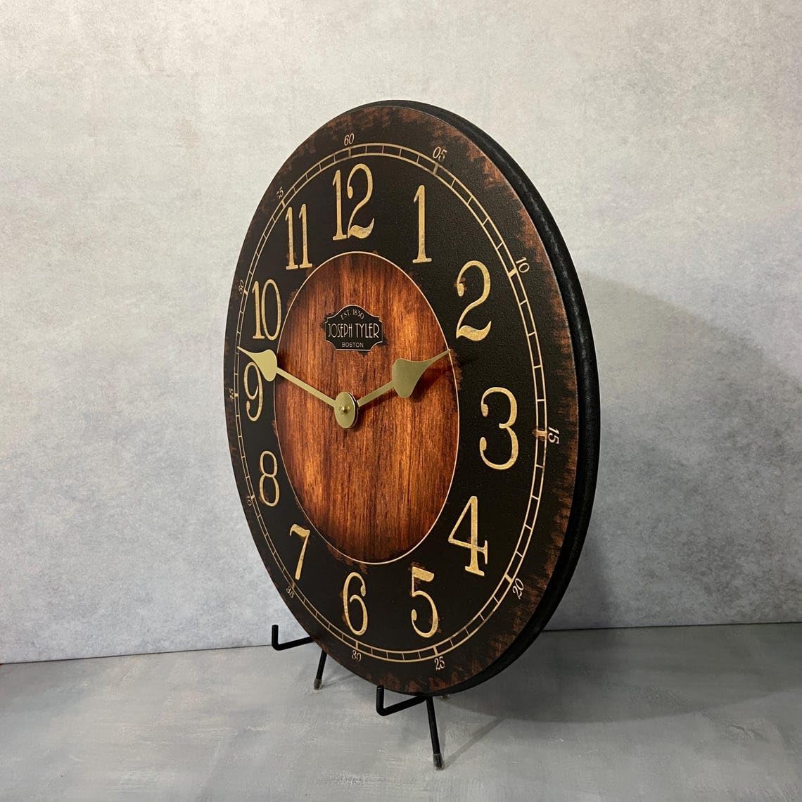 Rustic Black & Wood Wall Clock | Ultra Quiet Quartz Mechanism | Hand Made in USA Beautiful Crisp Lasting Color | Comes in 8 Sizes (18 Inches)