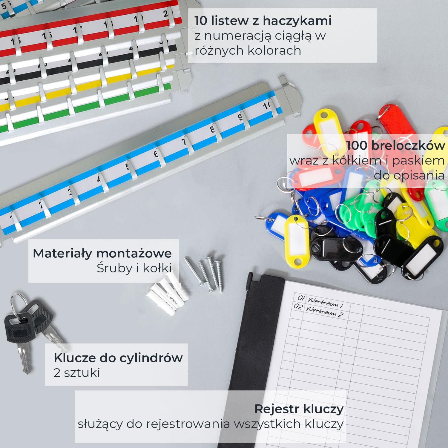 HMF Duża stalowa szafka na klucze, zamykana szafka na klucze do biura, administracji lub floty, 100 haczyków na klucze, 55 x 38 x 8 cm, czarna