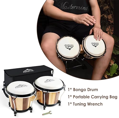 Miniatura 46 de EastRock Bongo - Juego de tambor de 4 y 5 pulgadas para adultos, principiantes, profesionales, instrumentos de percusión de madera y metal con llave
