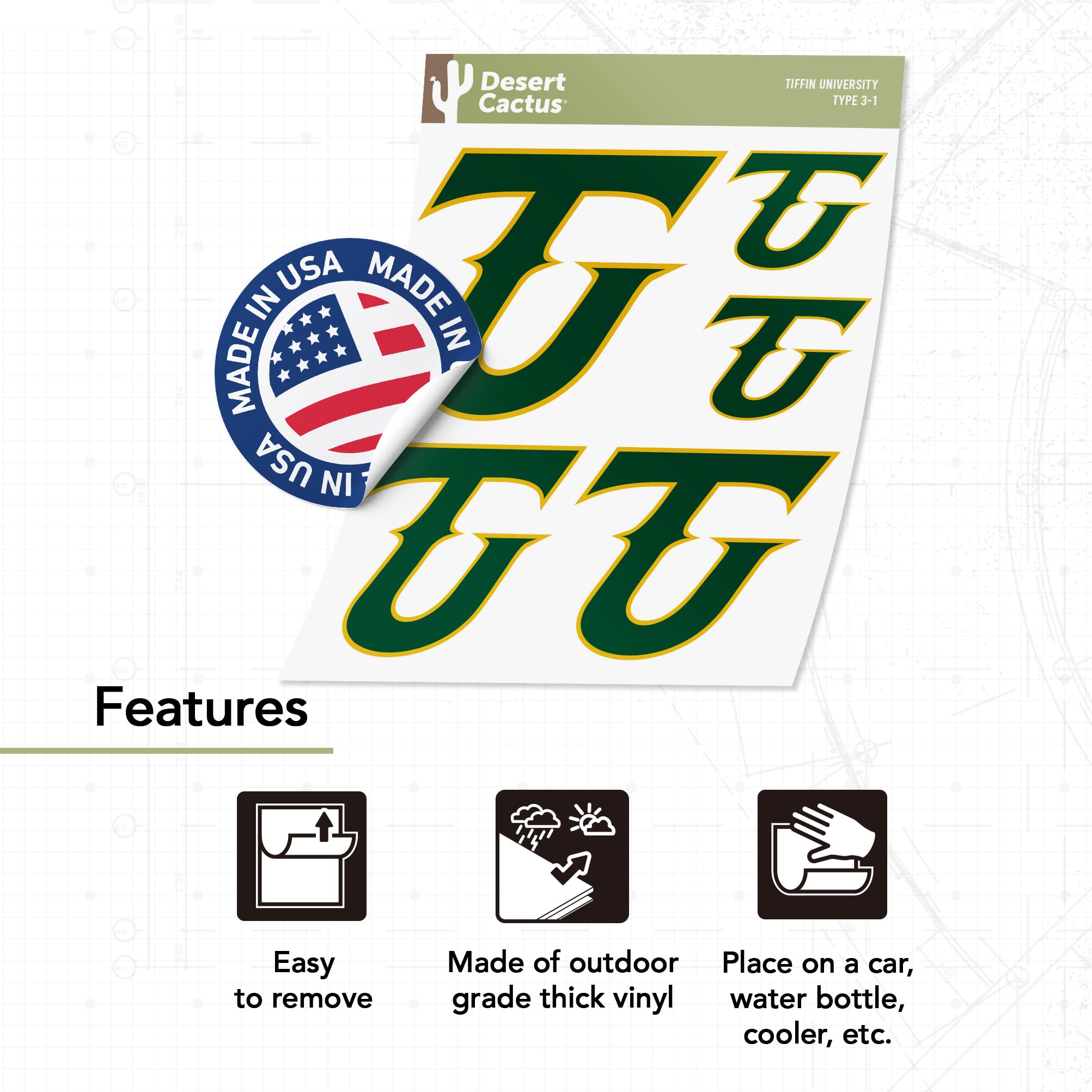 Tiffin University NCAA Sticker Decal Sheet - Multiple Sizes For Laptop, Car, Water Bottle - View #3