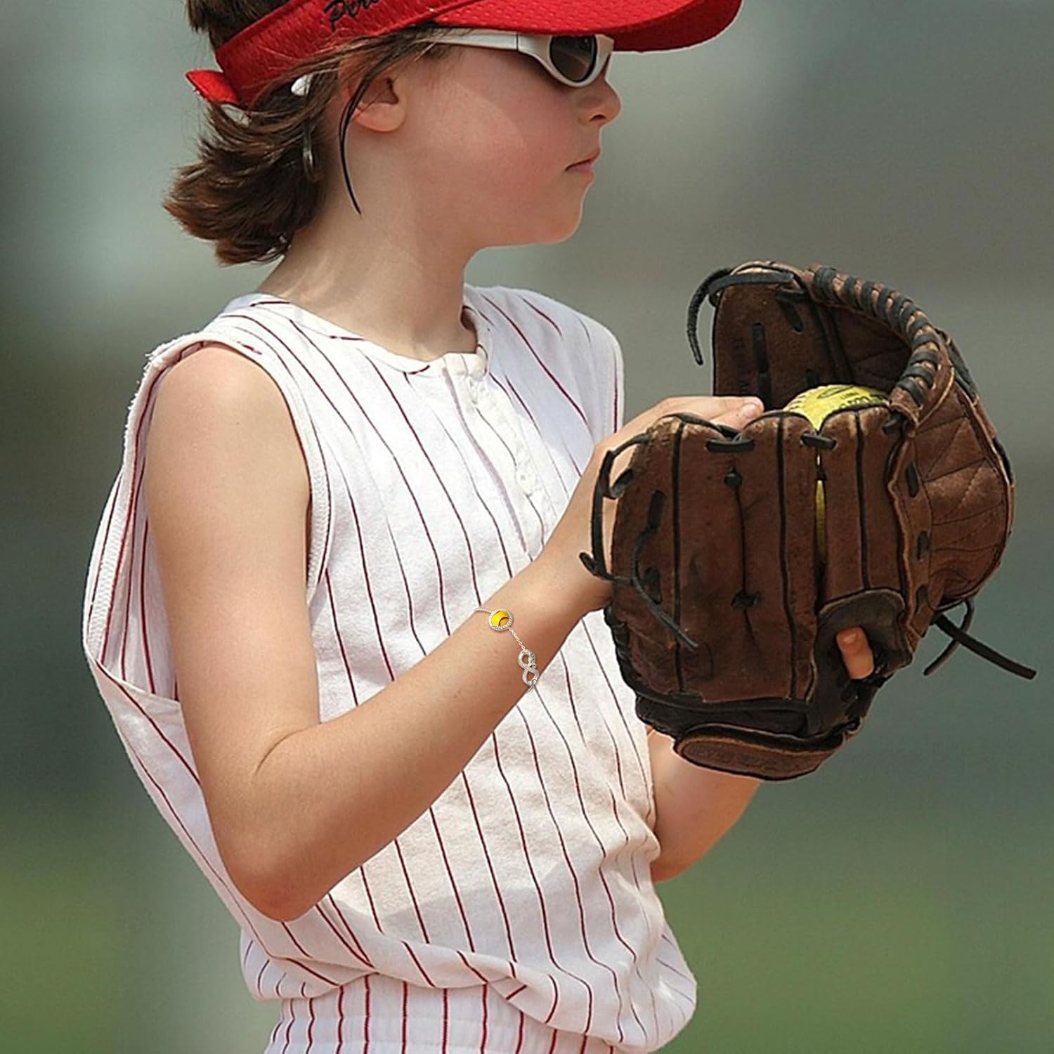 E Softball Infinity Bracelet for Women, Sterling Silver Sport Accessories Birthday Christmas Jewelry Gifts for Women Mom