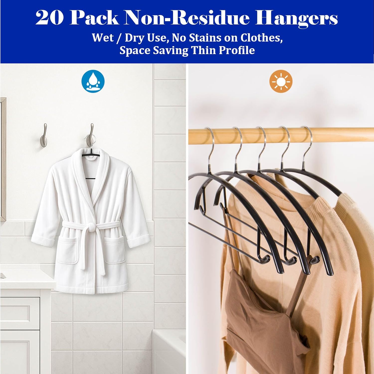 20 Pack Non Slip PVC Coating Metal Clothes Hangers No Shoulder Bump,Built-in Shoulder Hook and Bottom Rod,Suitable for Sweaters,Suits,Shirts,Skirt,Jackets (Black, 20 Pack)