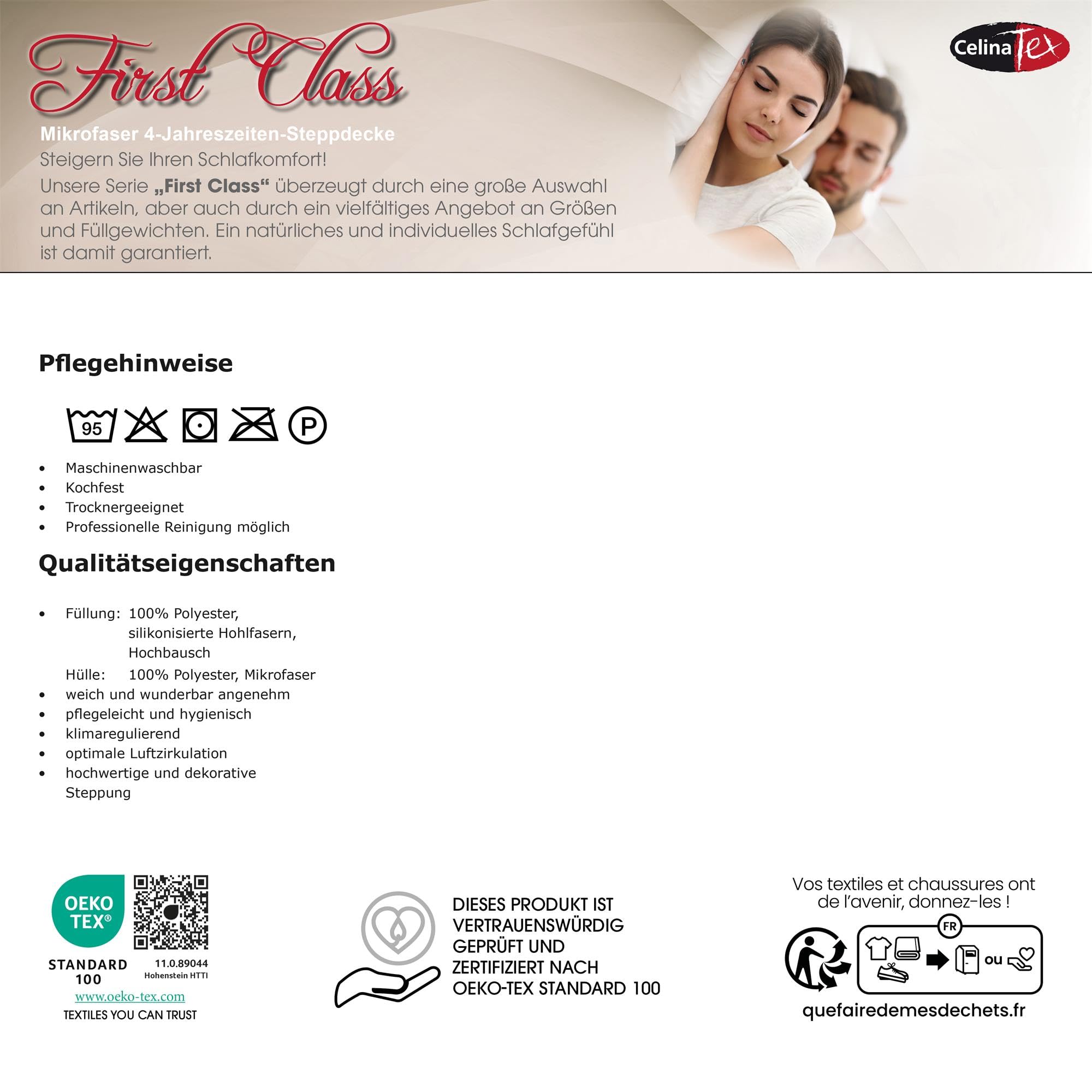 CelinaTex First Class 4 Jahreszeiten Bettdecke 155 x 200 cm Winter Sommer Steppdecke atmungsaktiv Decke
