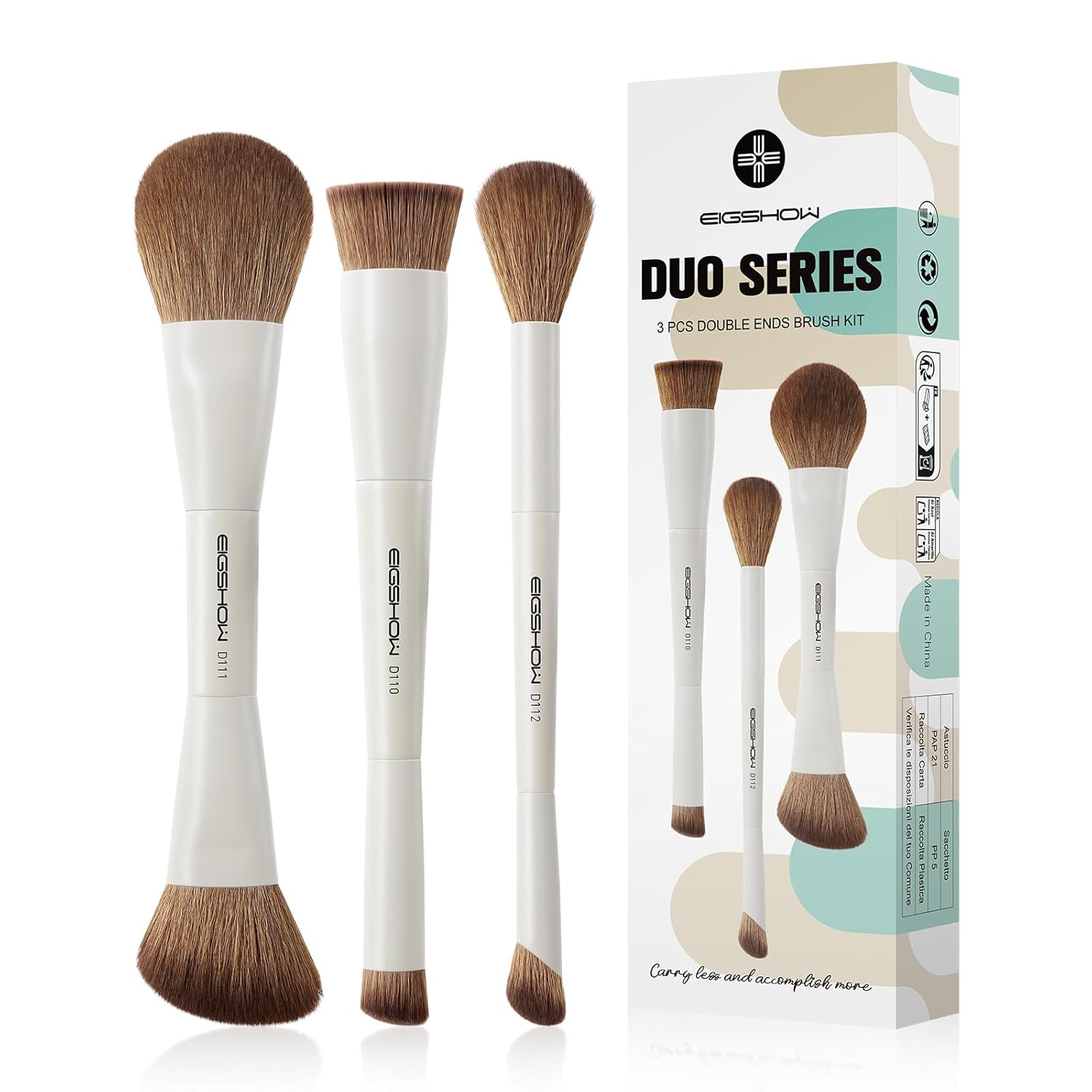 EIGSHOW Makeup Brush Set, 3Pcs Double Ended Face Makeup Brushes for Foundation Powder Contour Highlight Concealer Nose Shadow, Travel Gift Set (Beige) EIGSHOW Makeup Brush Set, 3Pcs Double Ended Face Makeup Brushes for Foundation Powder Contour Highlight Concealer Nose Shadow, Travel Gift Set (Beige)