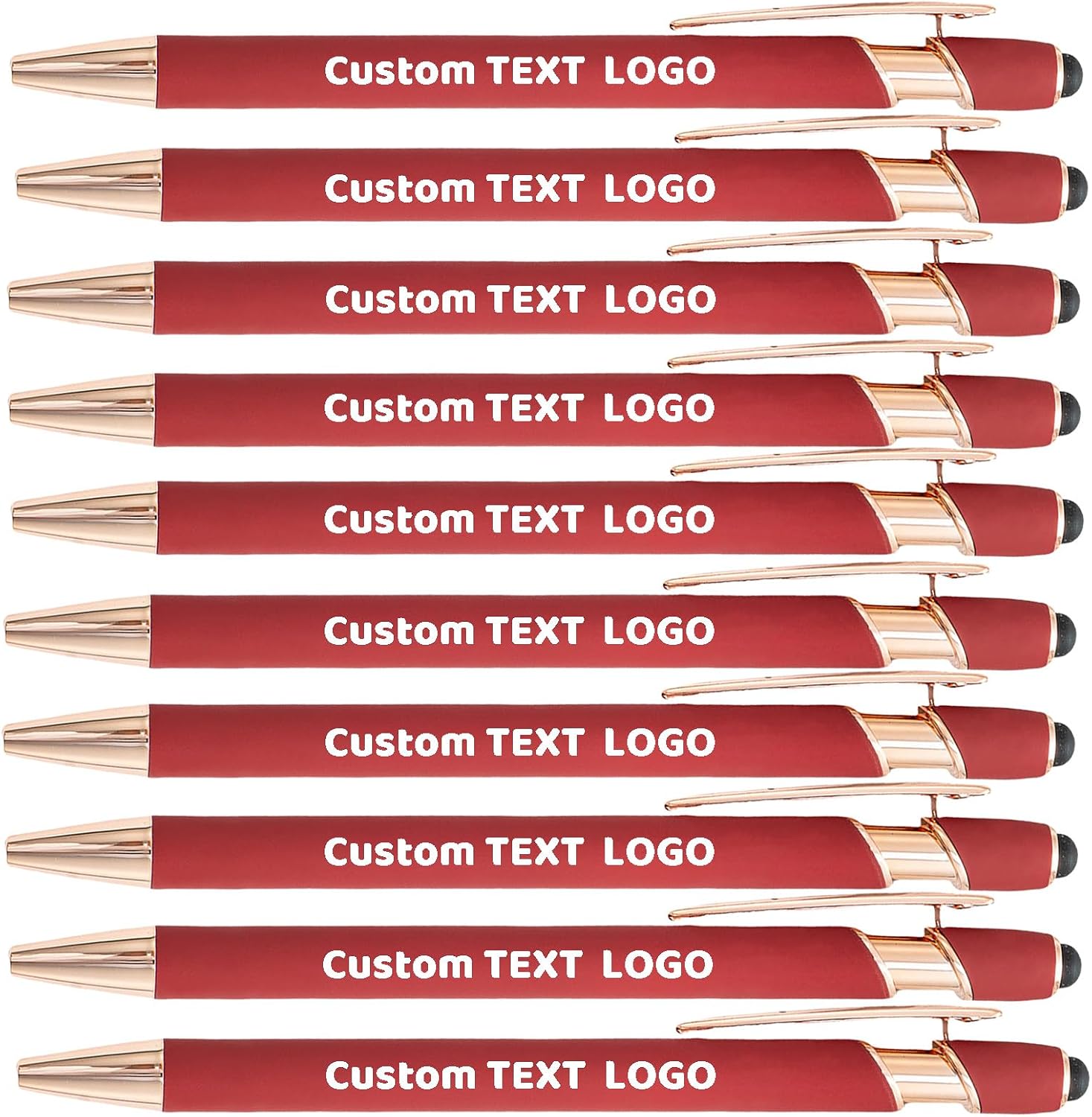 Bulk Custom Metal Stylus Pens with Logo or Name, Personalized Pens Bulk, Black or Blue Ink, for Business Promotion, Giveaways, Events (50 Pack) (wine red)