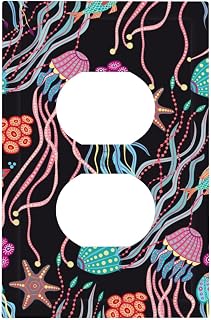 Hand Drawn Jellyfish And Fish Outlet Cover Wall Plate Single Gang Electric Receptacle Outlet Covers Plastic Wall Decorator Light Wallplate