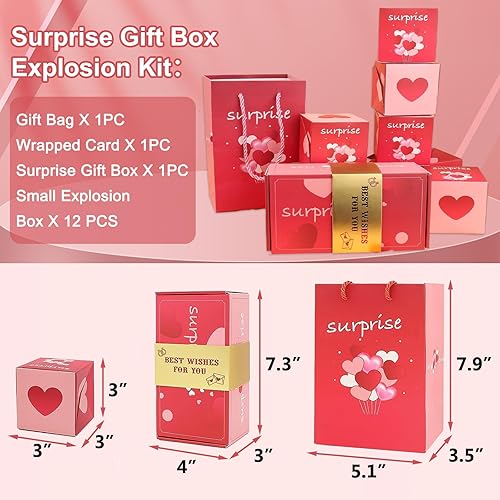 Miniatura 6 de CUHBIV Caja de regalo explosiva sorpresa, 14 unidades, caja de regalo emergente para cumpleaños, aniversario, San Valentín, envoltura de regalo