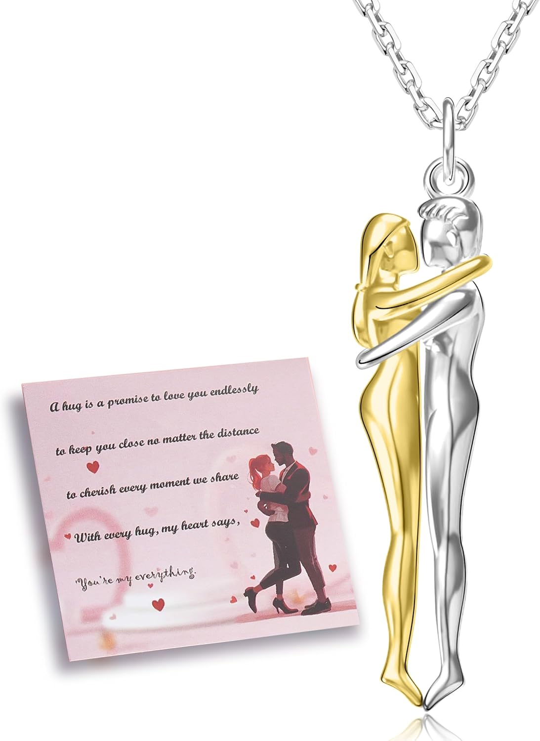 ZOEXUE Hug Necklace for Couples Sterling Silver Couple Necklaces Women and Men Hugging Pendant Jewelry Gifts for Him and Her