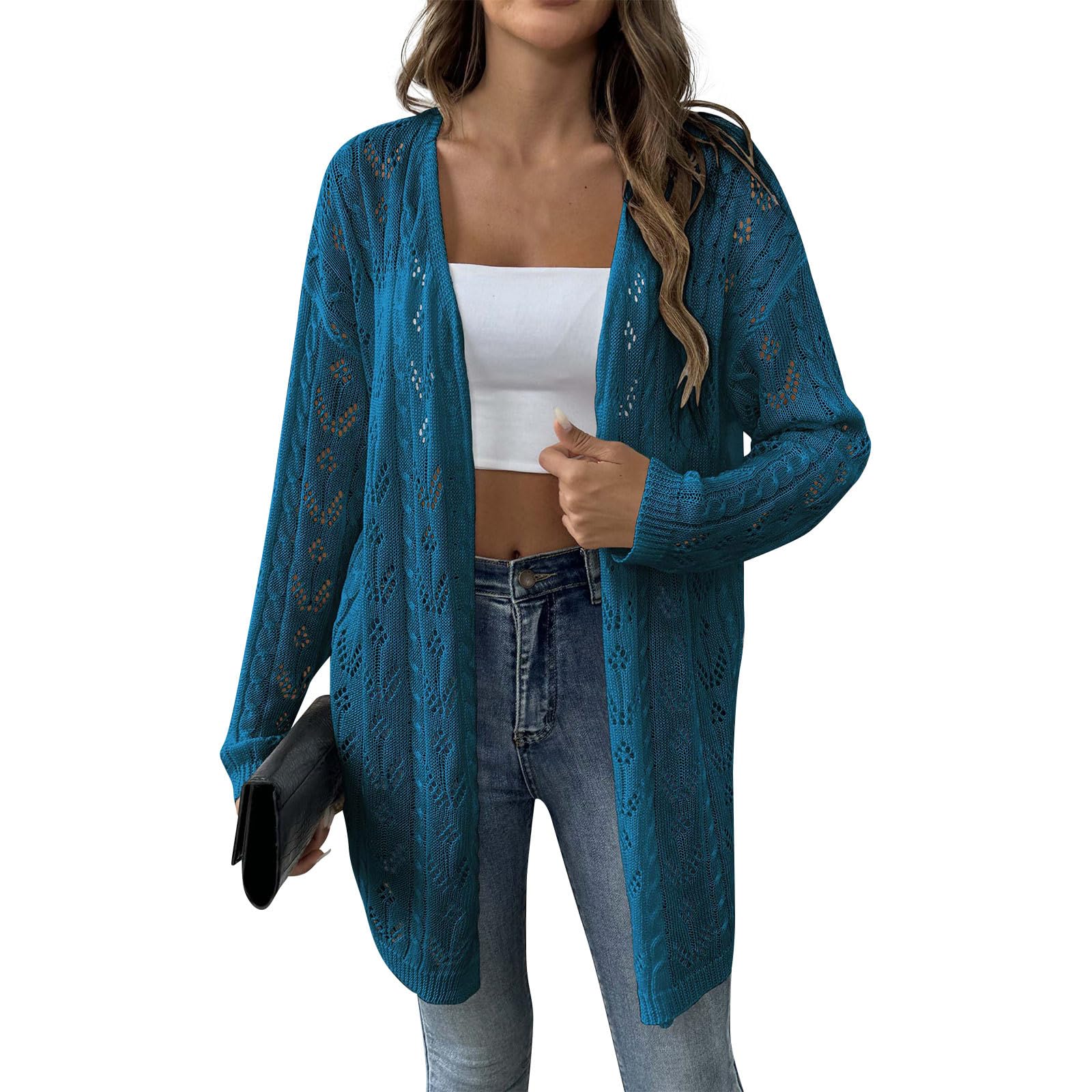 KESSER Cardigan Long Femme - Gilet Tricot Léger Manches Longues Boutonless Chic