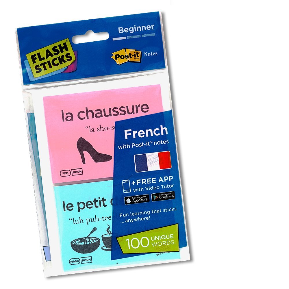 FlashSticks French Beginner Post-it Notes (100 words)