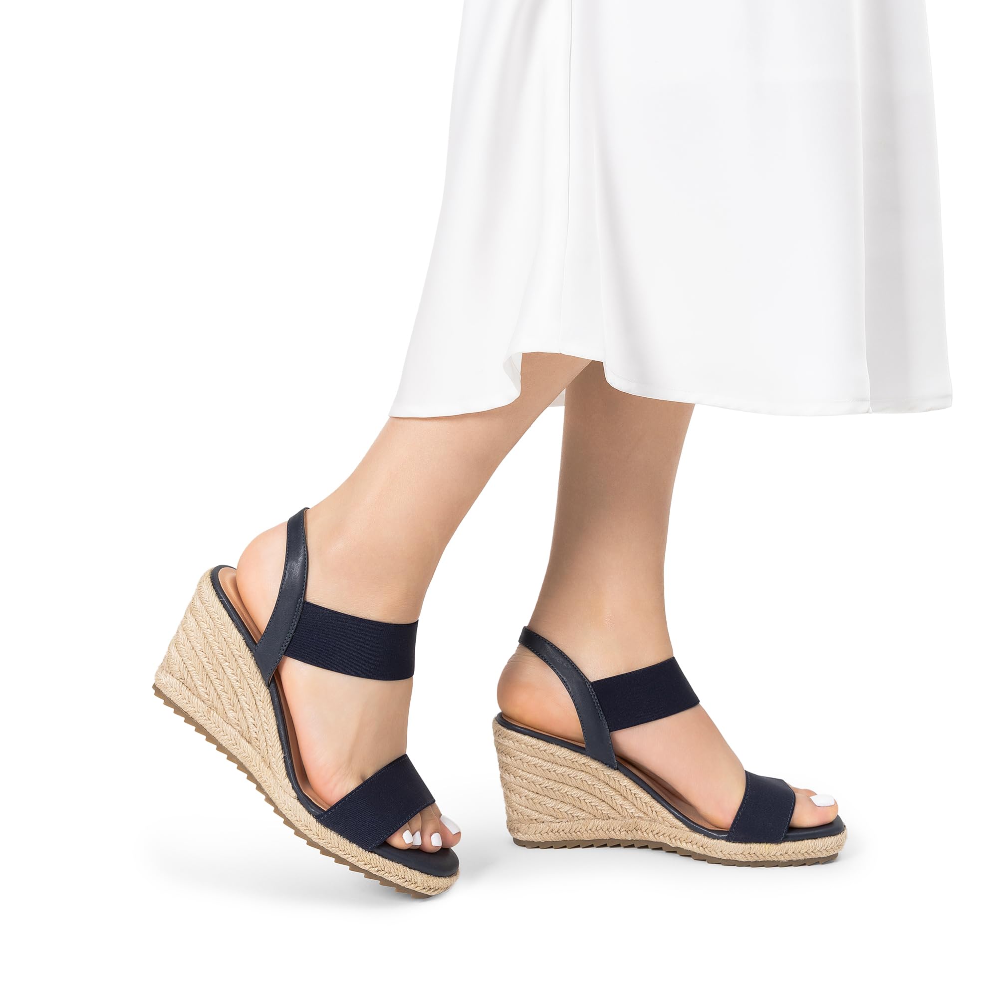 DREAM PAIRS Sandales Femme Compensées Été Confortables Espadrilles à Talon Compensé, Bride Élastique, Antidérapantes, Faciles à Enfiler