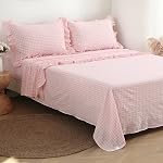 Sage Green White Plaid Ruffle Gingham Sheets Queen Size 4-Piece Set, 300TC 100% Yarn Dyed Cotton Sheets 18 in Deep Pocket Decorative Bedding (Sage Green/White Plaid, Queen)