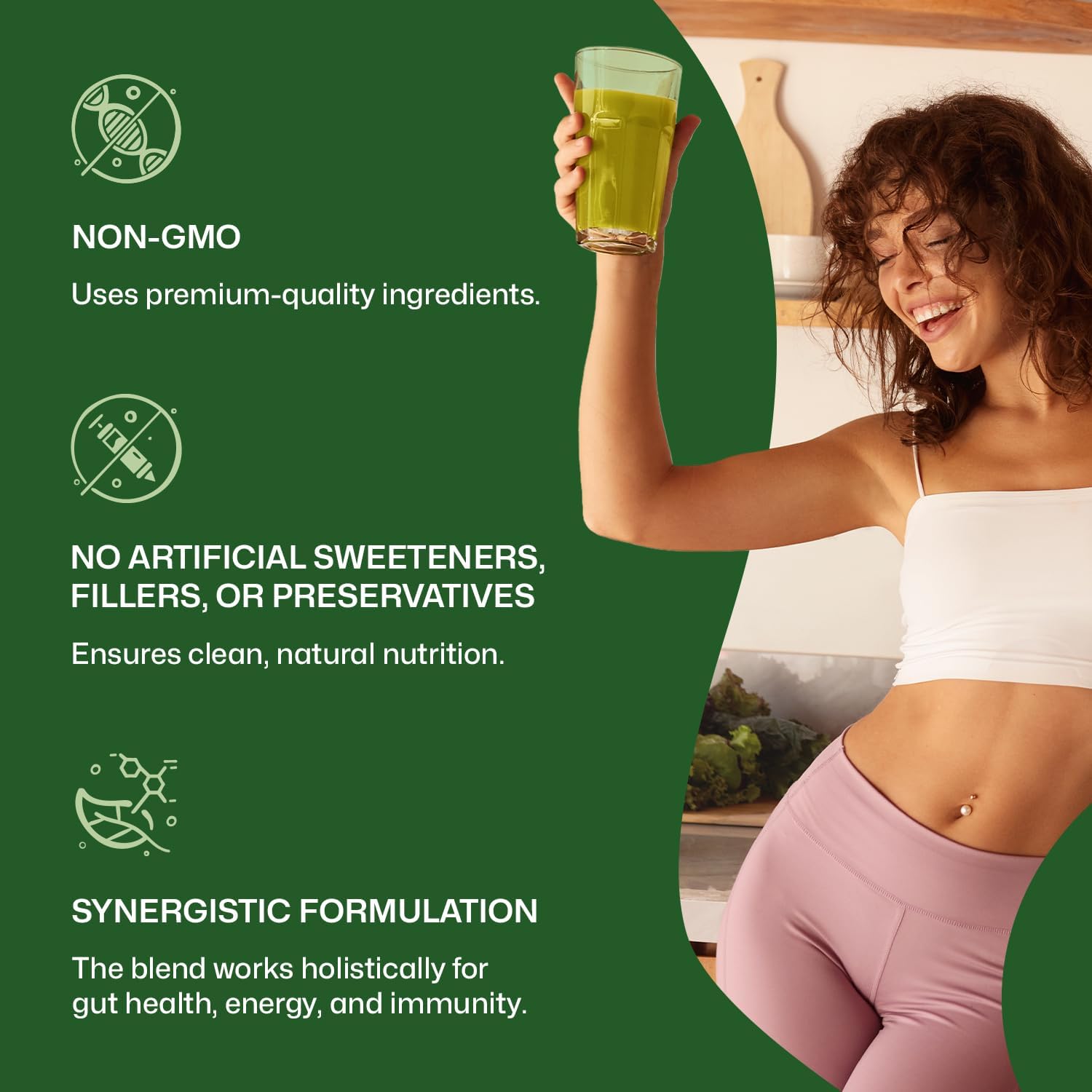 ColonBroom Superfood Greens Powder Supplement | Super Greens Juice Powder with Probiotics, Prebiotics, Spirulina & Chlorella | Natural for Energy, Immunity, Digestion & Detox Support | 28 Servings - Image 7