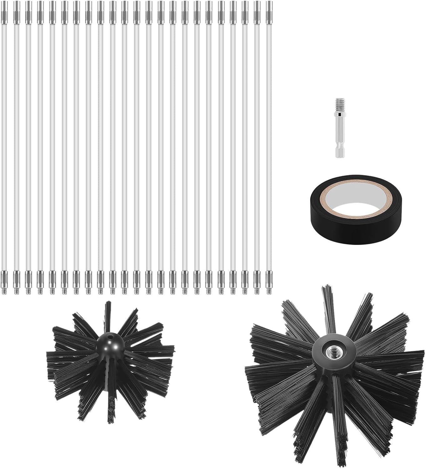Angoily 30ft Chimney Cleaning Brush Kit with 4” 6” Heads, 23 Rods, Hex Connector, and 10m Tape – Fireplace Sweep Brush Set for Chimney Maintenance and Air Duct Cleaning