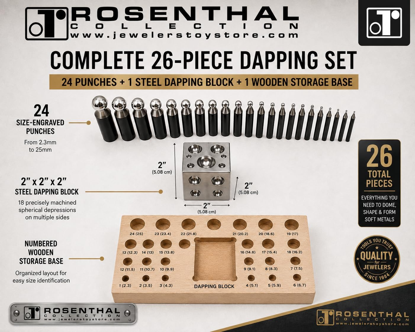 Dapping Block Punch Puncher Round Circle Metal Forming Steel (26 Piece)
