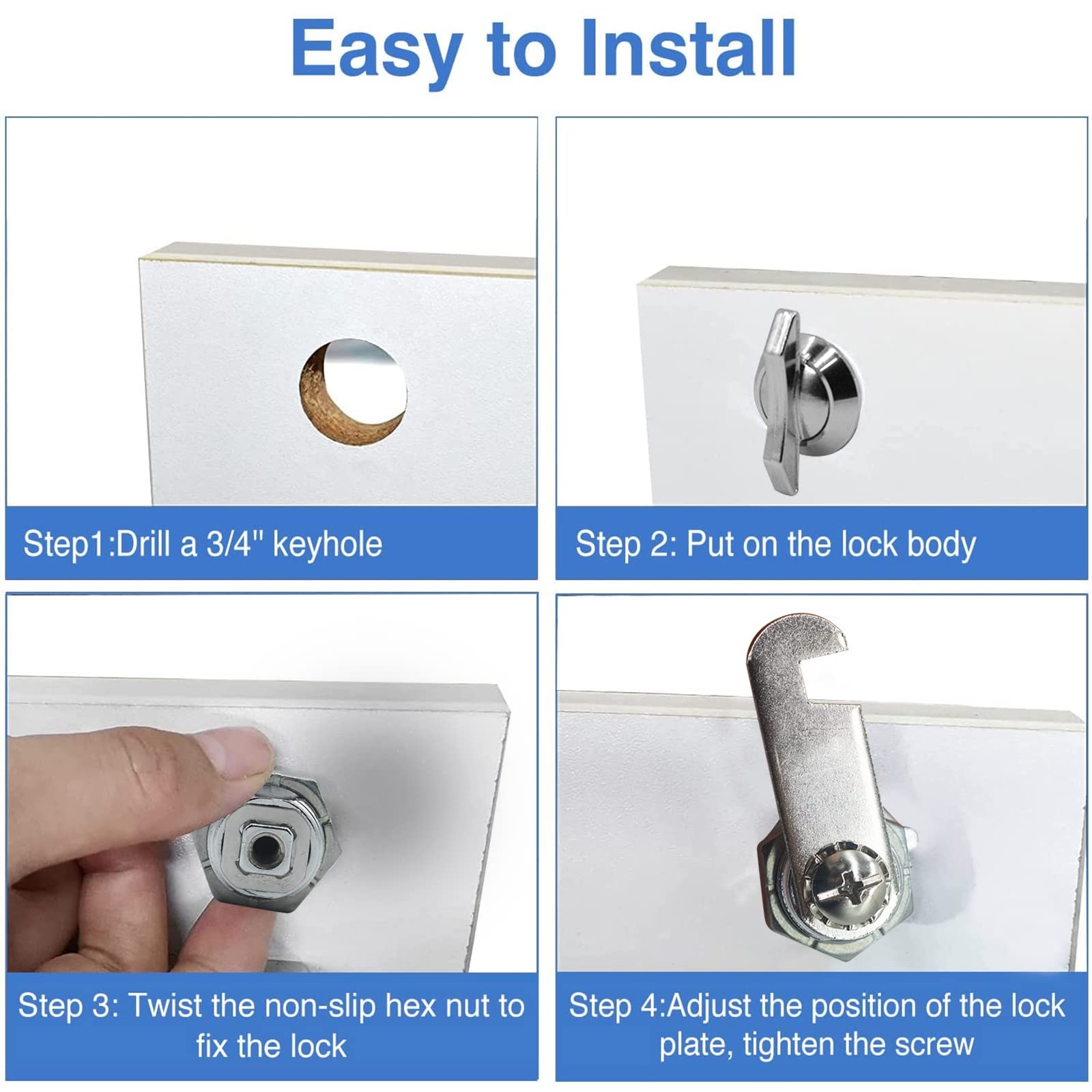 Duraaamo 12 Sets 1-1/8" Thumb Cam Locks - Keyless Offset Cabinet Locks For RV, Drawers, Mailboxes