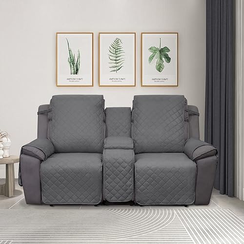 Miniatura 2 de PureFit Funda de sofá reclinable reversible resistente al agua para sofá biplaza doble con consola, funda de sofá dividida antideslizante, funda