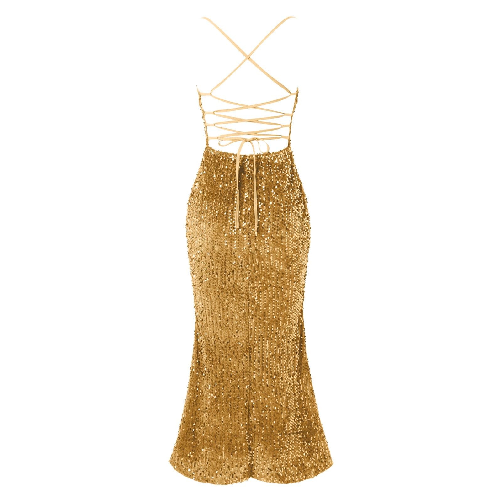 Elegante Vestido Formal de Mujer con Cintura Alta, diseño Sexy con Lentejuelas y Abertura, Damas de Honor y Eventos nocturnos.