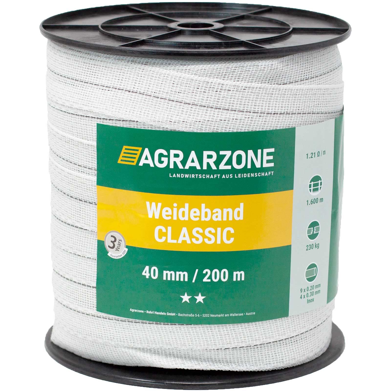 Agrarzone Taśma ogrodzeniowa Classic 1000 m, 40 mm, biała, drabina Niro 9 x 0,20 + 4 x 0,30 do wysokiej przewodności ogrodzenia elektrycznego, sprawdzona taśma szeroka do ogrodzenia koni, kucyków i zwierząt domowych