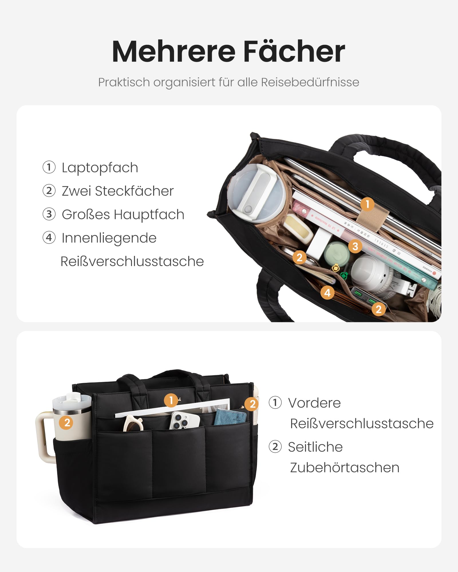 LOVEVOOK Shopper Tasche Damen, Handtasche Mittelgroß, leichte Arbeitstasche,15,6 Zoll Laptoptasche Lehrertasche Schultasche, große Puffer Tote Handbags Women für Büro Uni Schule Arbeit Alltag, Schwarz