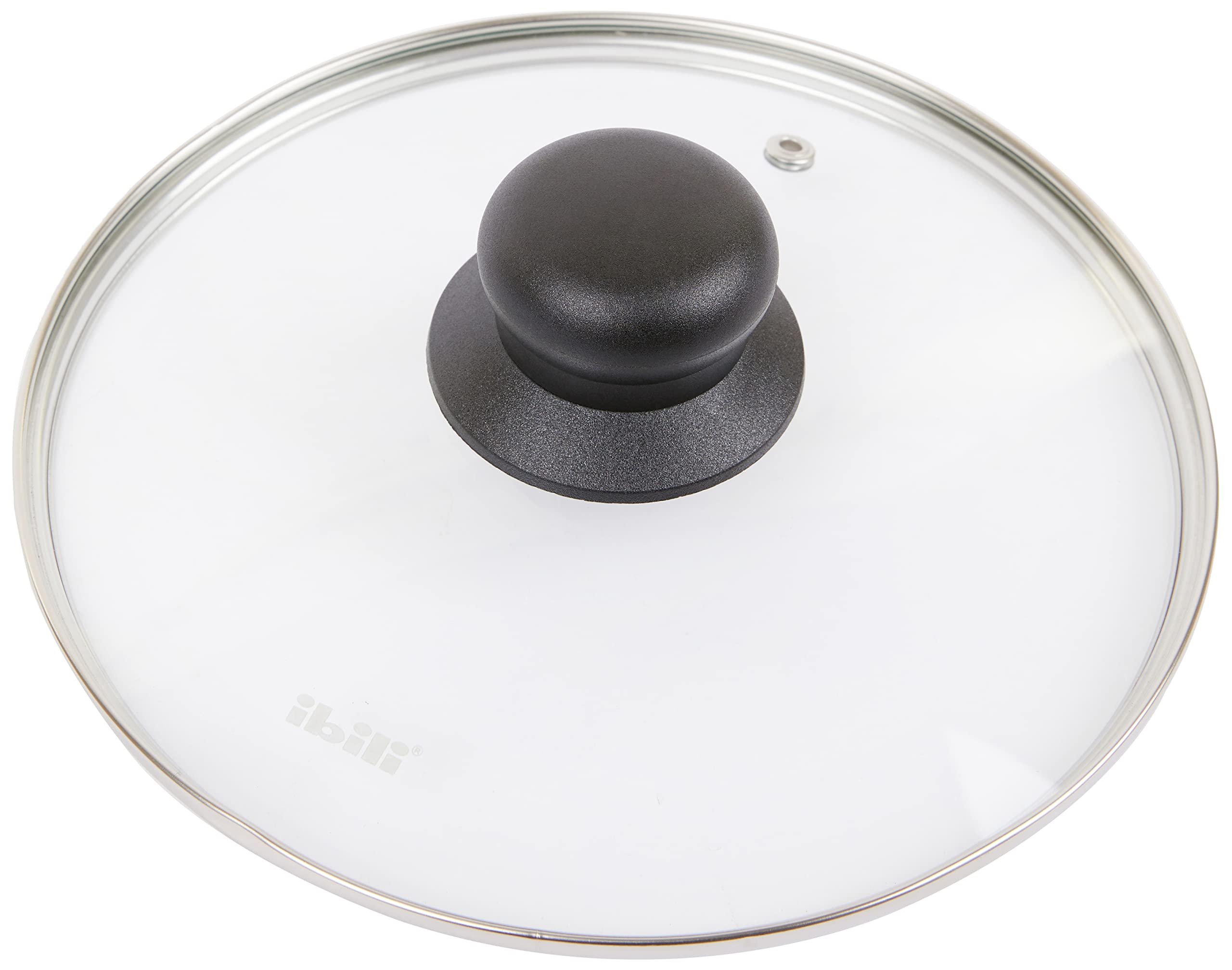 Ibili Stainless Steel Vented Silver & Black Glass Saucepan Cover Lid 20cm