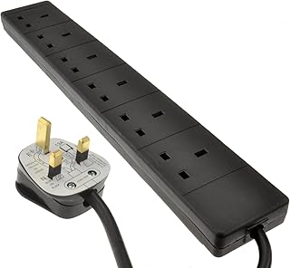 kenable 6 Gang Way UK Trailing Socket Mains Power Extension Lead Black 5m [5 metres]