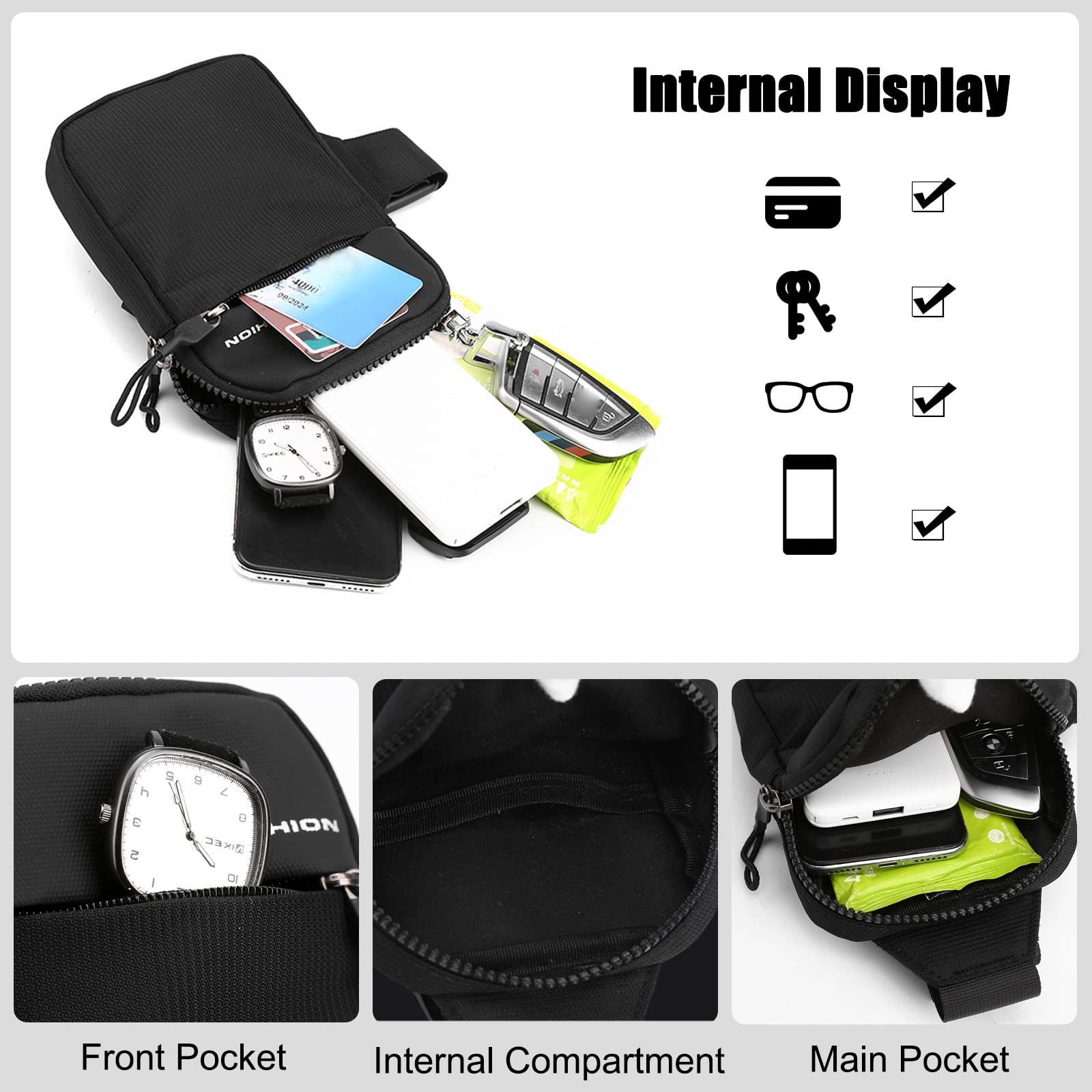 FANDARE Ultralight Sling Bags Chest Pack Crossbody Bags One Strap Rucksack Shoulder Bag for Men Sling Backpack Travel Hiking Sport Gym Daypacks Waterproof Nylon Black - Image 4