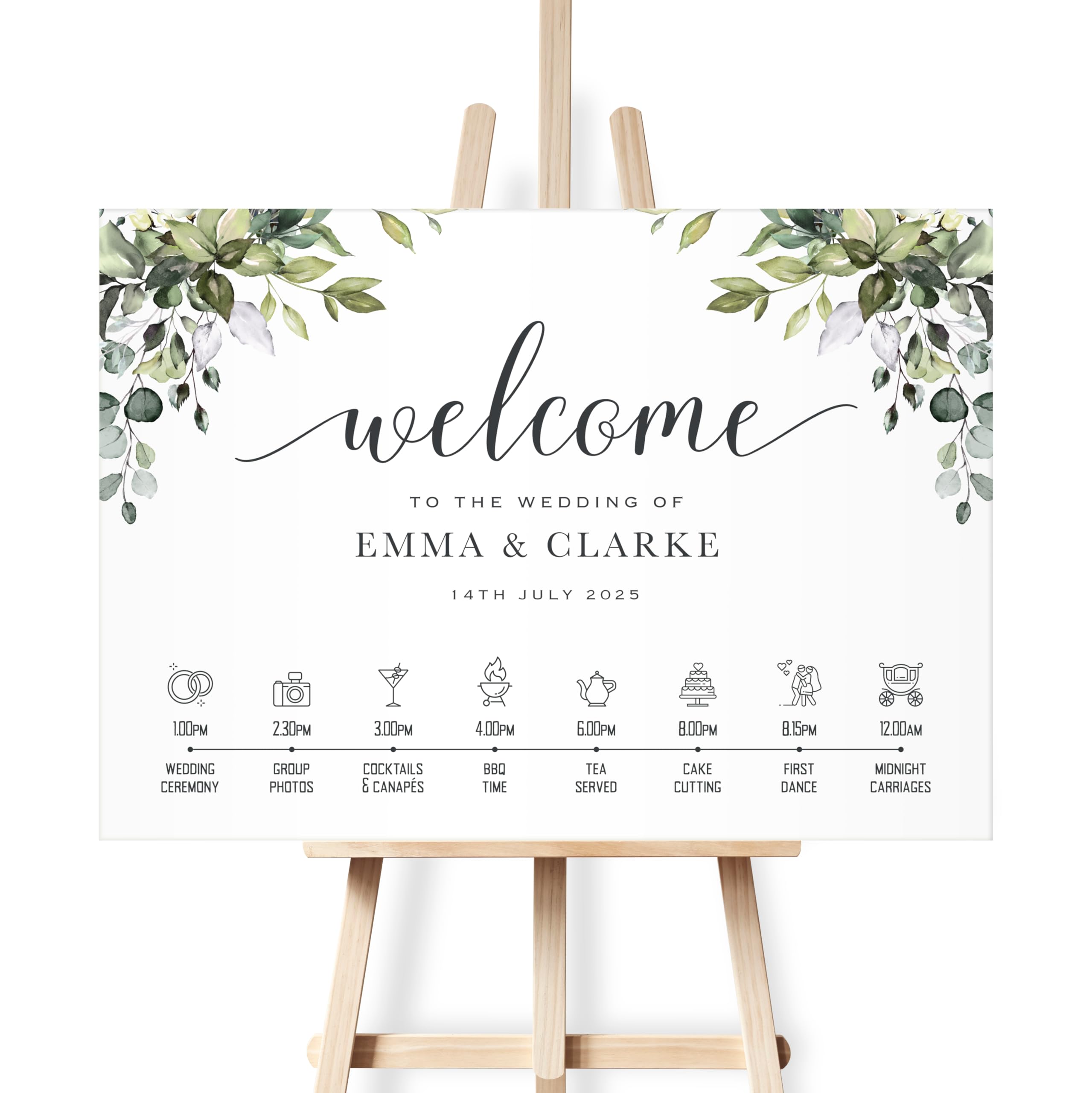 Personalised Wedding Order of the Day Welcome Sign | Custom Timeline of Events | Wedding Welcome Sign (Classic Eucalyptus) โ image 1