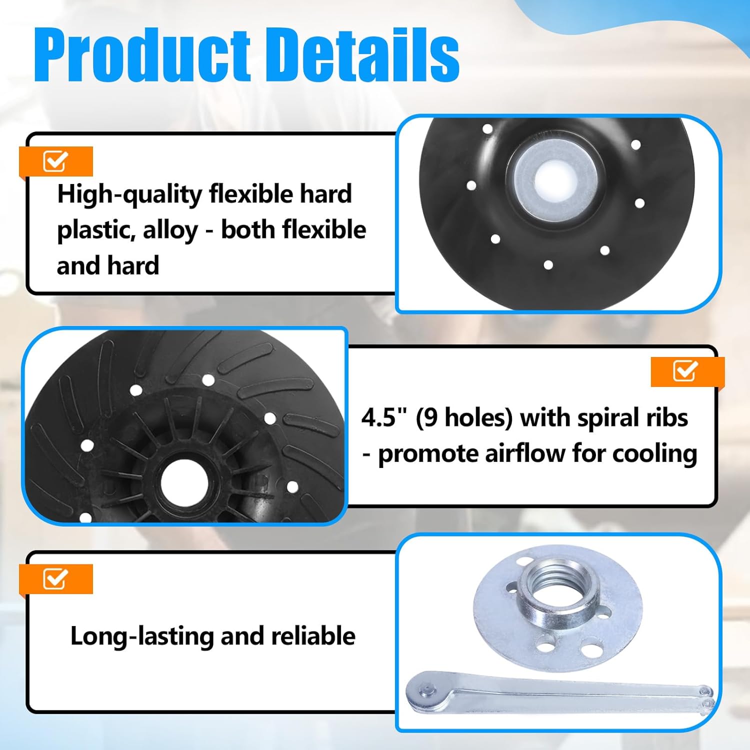 2PCS 4.5" x 5/8"-11 Angle Grinder Backing Pad Compatible with DeWalt, Bosch, BHA & More, Angle Grinder Ribbed Backing Pad Resin Fiber Disc for Grinding Polishing Sanding Woodworking, Non-Slip Design