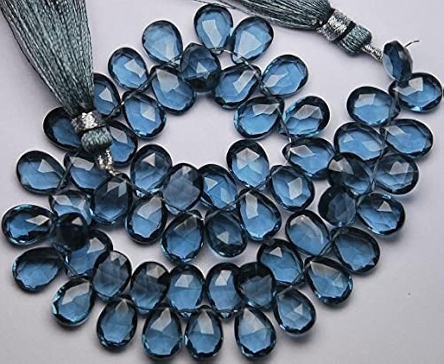 Quartz Bleu de Londres briolettes poire 7x10mm perle facettée fil 4 pouces bijouterie diy