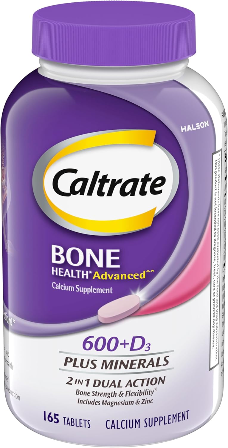 Caltrate 600 Plus D3 Plus Minerals Calcium and Vitamin D Supplement Tablets, Bone Health and Mineral Supplement for Adults – 165 Count