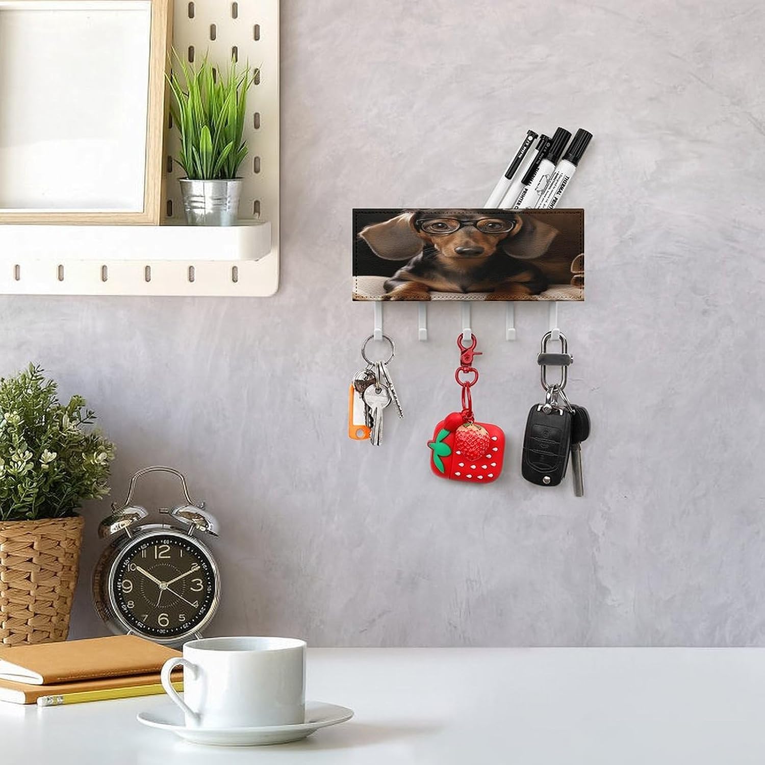 Key Holder Wall Mount Key Hanger with 5 Hooks, Decorative Key Rack | Dachshund Book Hanging Key Hooks with Mail Organizer for Wall Living Room Kitchen Bathroom Hallway