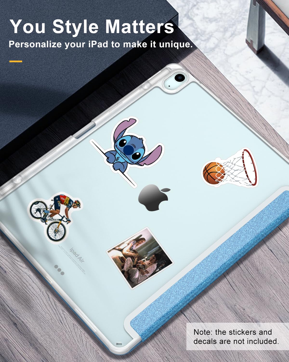 TiMOVO Custodia per Nuovo iPad Air 13 Pollici (M3/M2-2025/2024) con Portapenne, Cover Protettiva per iPad Air 13 con Supporto Pieghevole & Retro Trasparente, Auto Sveglia/Sonno, Glitter Blu