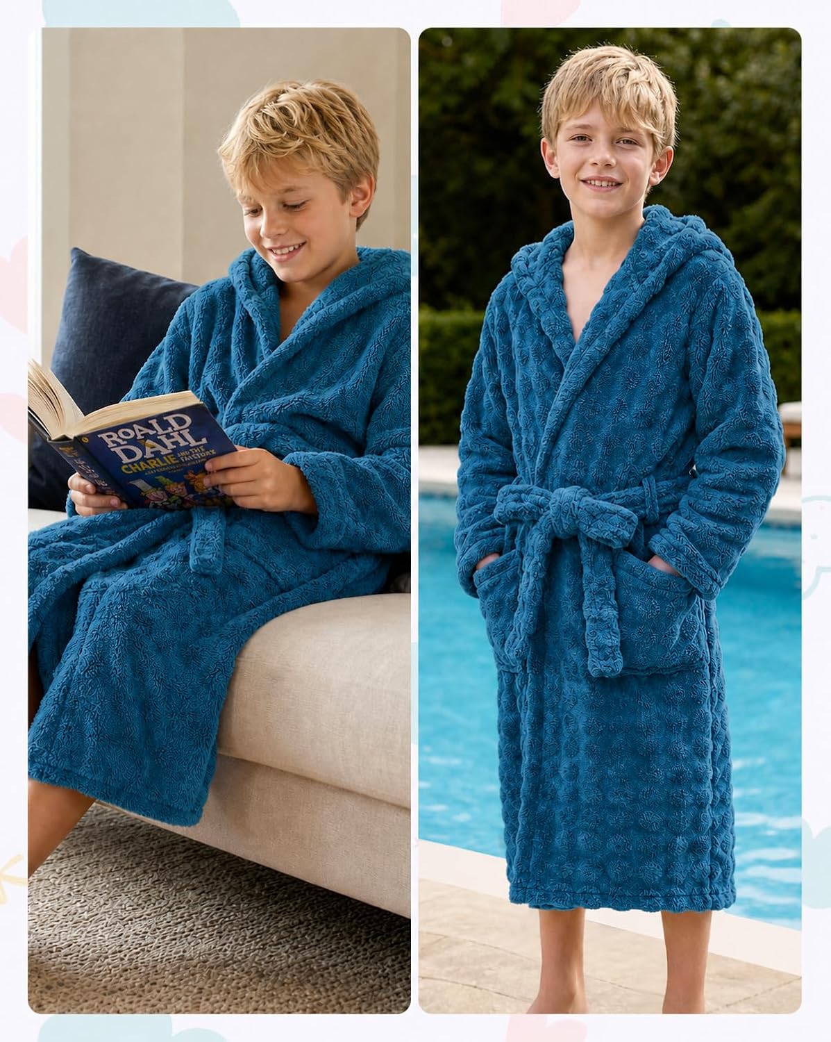 JiAmy Boys Girls Soft Fleece Robe Plush Kids Bathrobe Gift for 5-14 Years