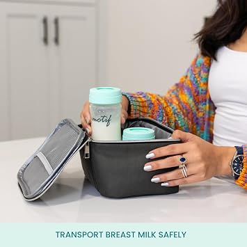 Motif Medical Luna Breast Milk Storage Cooler Set - Insulated Bag w/ 2 Containers & Ice Pack - Breast Milk Travel Bag for On-The-Go Moms - Perfect for Work, Travel & Vacation (Black)