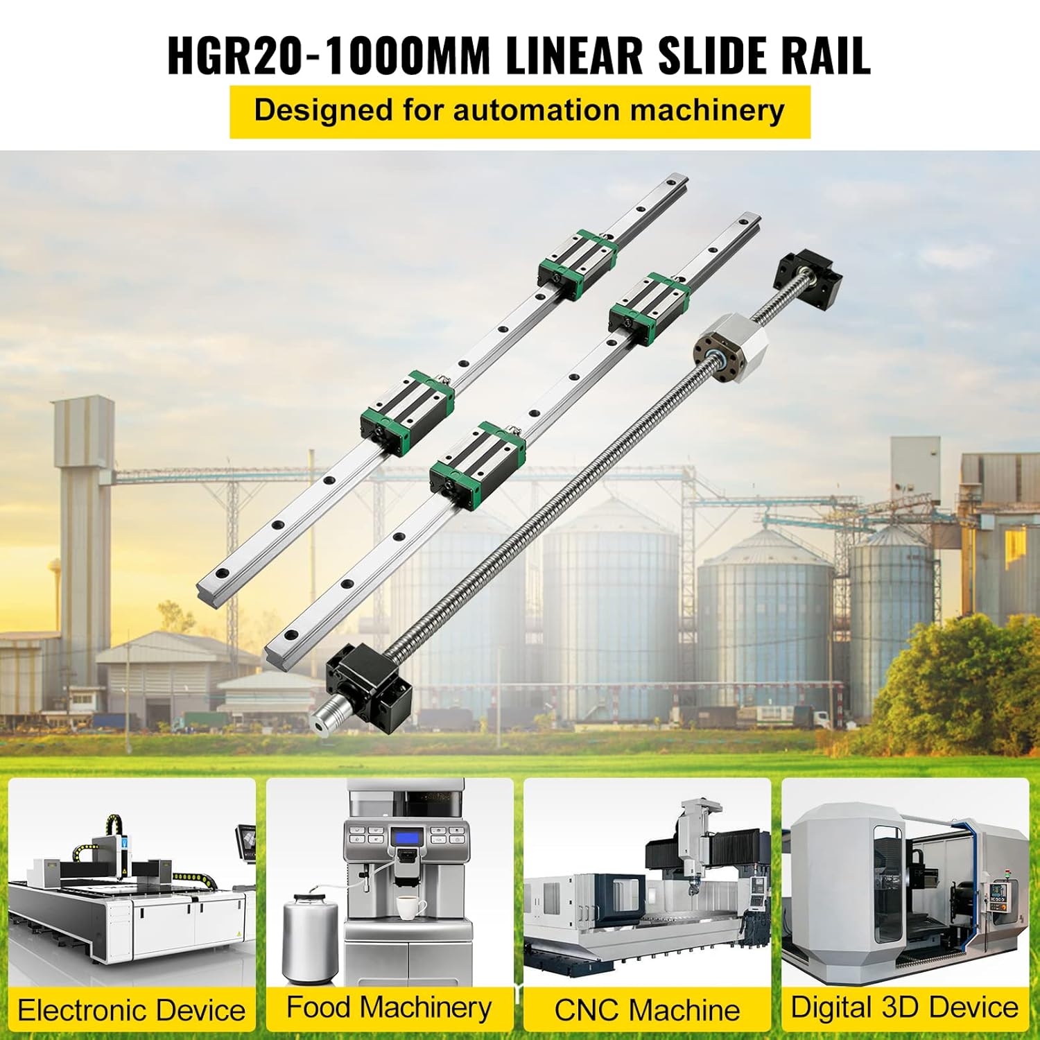 VEVOR Linear Guide Rail, 2PCS HGR20-1000mm Linear Slide Rail + 1Pcs RM1605-1000mm Ballscrew with BF12/BK12 Kit, Coupling, Slide Blocks Linear Guide Rail Set for DIY CNC Routers Lathes Mills